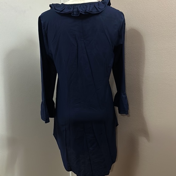 ELIZABETH Hurley Cotton Beach Navy Beach Cover Ruffle Neck and Sleeve size M - Picture 8 of 11